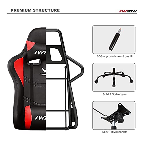 IntimaTe WM Heart Silla Gaming, Silla Gamer con Respaldo Alto Ergonómico, Reposacabezas Ajustable y Soporte Lumbar (Rojo)