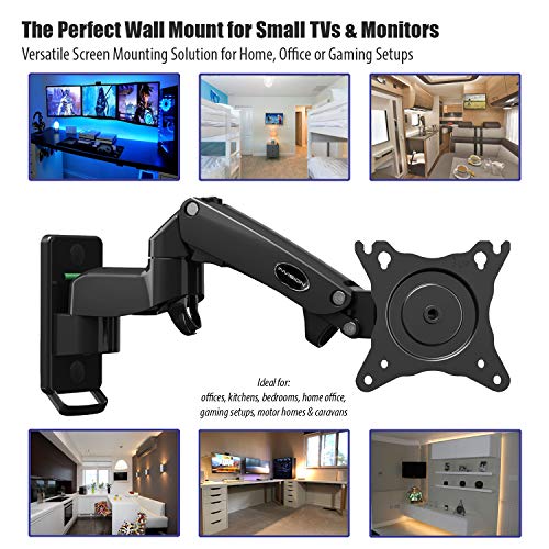 Invision Soporte Monitor Pared de PC y TV, para Pantallas 17-27", Ergonómico Soporte de un Solo Brazo Altura Ajustable con Inclinación, Giratoria y Rotar, VESA 75x75mm y 100x100mm, Peso 2-7kg [MX250]