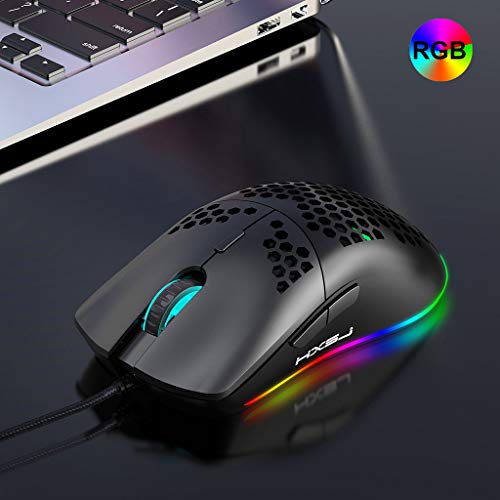 Irjdksd - Ratón hueco RGB con cable USB, 6400 DPI ajustable y 6 botones