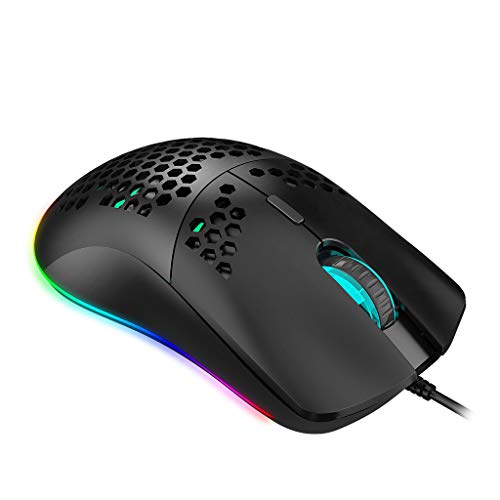 Irjdksd - Ratón hueco RGB con cable USB, 6400 DPI ajustable y 6 botones