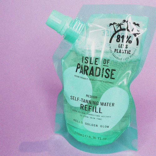 Isle of Paradise Recambio de agua de bronceado falso, verde (200 ml) hidratante, agua autobronceadora, ingredientes naturales y vegano