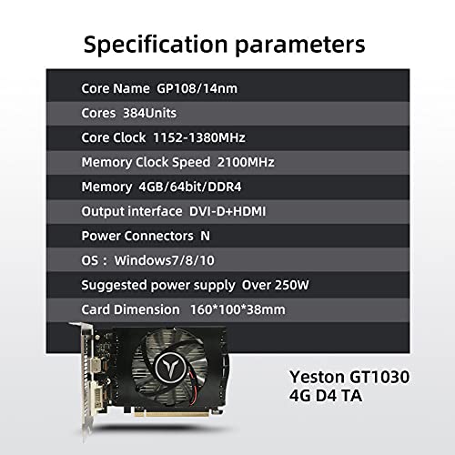 Iswell YESTON Graphics Card GT-1030 4GB DDR4 64-bit PCI Express Computer Gaming Video Card GPU NVIDIA Geforce for Windows7/8/10