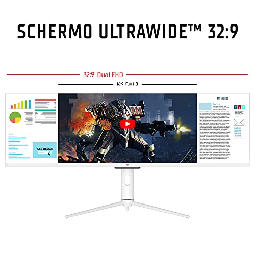Itek Monitor Gaming GGF, Flat, 43,8", 3840 x 1080 (Dual FHD), 32:9, HDR600, IPS, 120Hz, 1ms, 125% sRGB, FreeSync, G-Sync, HDMI, DP, Audio, LED RGB, Altura Ajustable, HUB USB, Type-C, Blanco Brillante