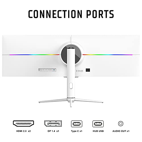 Itek Monitor Gaming GGF, Flat, 43,8", 3840 x 1080 (Dual FHD), 32:9, HDR600, IPS, 120Hz, 1ms, 125% sRGB, FreeSync, G-Sync, HDMI, DP, Audio, LED RGB, Altura Ajustable, HUB USB, Type-C, Blanco Brillante