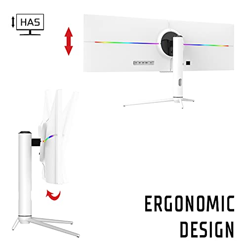 Itek Monitor Gaming GGF, Flat, 43,8", 3840 x 1080 (Dual FHD), 32:9, HDR600, IPS, 120Hz, 1ms, 125% sRGB, FreeSync, G-Sync, HDMI, DP, Audio, LED RGB, Altura Ajustable, HUB USB, Type-C, Blanco Brillante