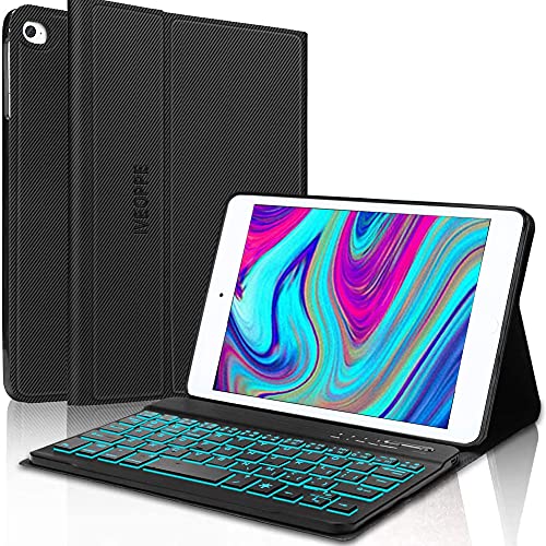 IVEOPPE Funda con Teclado para iPad Mini 5 2019 7.9 Pulgadas, Funda Ultrafino con Español Ñ Teclado Bluetooth 7 Colores retroiluminados Inalámbrico Compatible con iPad Mini 5/4/3/2/1 (Negro)