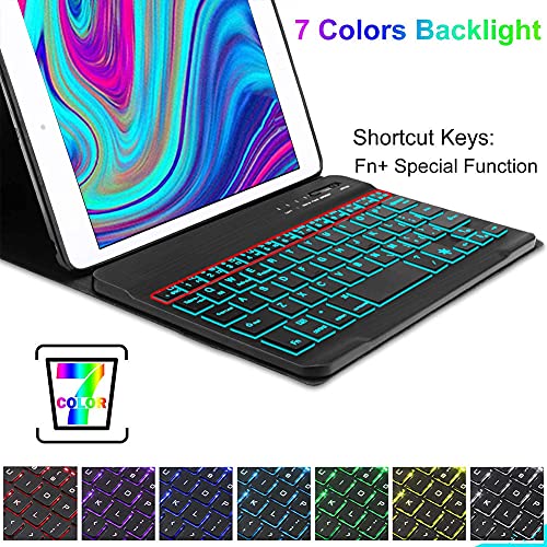 IVEOPPE Funda con Teclado para iPad Mini 5 2019 7.9 Pulgadas, Funda Ultrafino con Español Ñ Teclado Bluetooth 7 Colores retroiluminados Inalámbrico Compatible con iPad Mini 5/4/3/2/1 (Negro)
