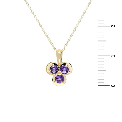 Ivy Gems Colgante de oro amarillo de 9 quilates con tres piedras de amatista y piedra de nacimiento de febrero en cadena de 46 cm