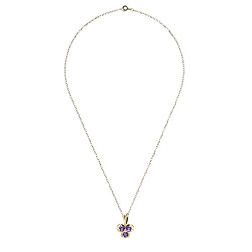 Ivy Gems Colgante de oro amarillo de 9 quilates con tres piedras de amatista y piedra de nacimiento de febrero en cadena de 46 cm