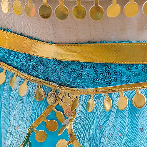 IWEMEK Niña Disfraz de Princesa Jasmine Vestido Aladdin árabe Danza Vientre India Tops Pantalones con Capa y Diadema Traje Carnaval Halloween Cosplay Navidad Cumpleaños Fiesta Costume 01 Azul 8-9