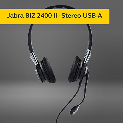Jabra Biz 2400 II - Auriculares estéreo con Cable USB-A CC UC Certificado para Comunicaciones Unificadas - con cancelación de Ruido, Voz HD y Controlador programable