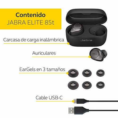 Jabra Elite 85t - Auriculares Inalámbricos True Wireless con cancelación activa de ruido avanzada, batería de larga duración y potentes altavoces - Estuche de carga inalámbrica - Negro titanio