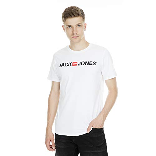 Jack & Jones Jjecorp Logo tee SS Crew Neck Noos Camiseta, Blanco (White Detail: Slim Fit), Large para Hombre