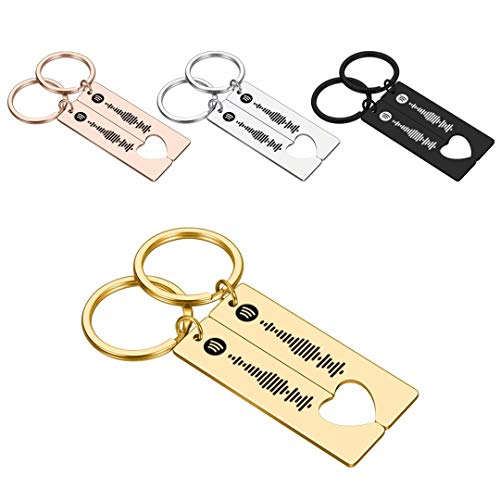 Jacklin F Música personalizada Spotify Code Keychain 2PCS DIY Custom Spotify Code Cuff Llavero para mujeres Llavero de acero inoxidable Joyería para amigos Parejas Amantes