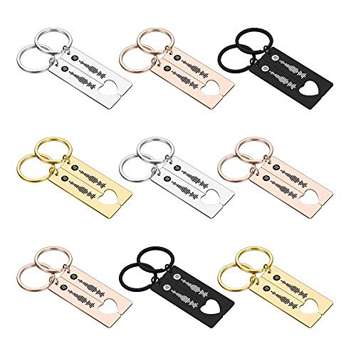 Jacklin F Música personalizada Spotify Code Keychain 2PCS DIY Custom Spotify Code Cuff Llavero para mujeres Llavero de acero inoxidable Joyería para amigos Parejas Amantes