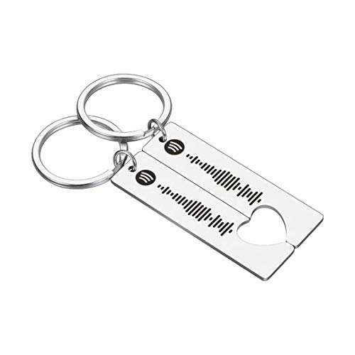Jacklin F Música personalizada Spotify Code Keychain 2PCS DIY Custom Spotify Code Cuff Llavero para mujeres Llavero de acero inoxidable Joyería para amigos Parejas Amantes