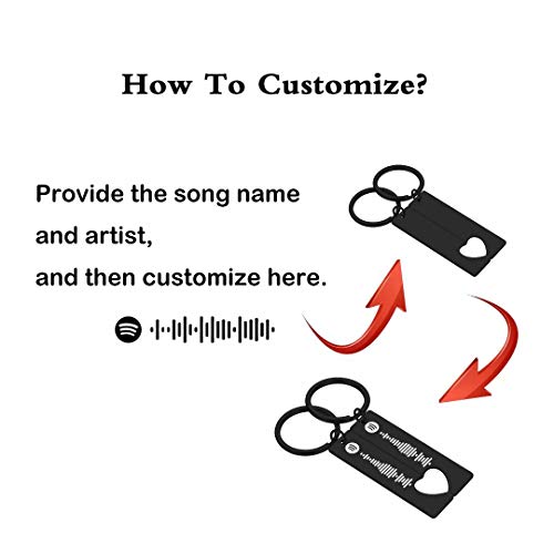 Jacklin F Música personalizada Spotify Code Keychain 2PCS DIY Custom Spotify Code Cuff Llavero para mujeres Llavero de acero inoxidable Joyería para amigos Parejas Amantes