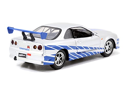 Jada Toys 253204004 Fast & Furious - 2 Coches de Juguete Nissan Skyline 2002, Escala 1:32, Color Plateado y Azul, con Puertas Que se abren, para modelismo