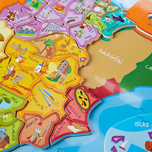 Janod - Puzzle magnético Mapa de España en madera, 50 piezas magnéticas, 40 x 30 cm, Juego educativo a partir de 5 años, J05527