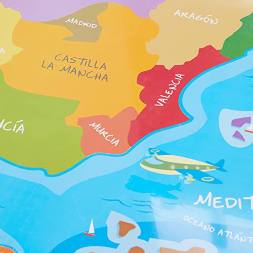 Janod - Puzzle magnético Mapa de España en madera, 50 piezas magnéticas, 40 x 30 cm, Juego educativo a partir de 5 años, J05527