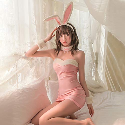 JasmyGirls Conjunto de lencería sexy de conejito Kawaii para mujer, conjunto de lencería de conejo travieso, juego de rol con orejas de conejo, mini bodycon