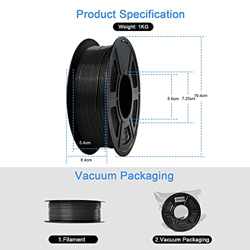 JAYO Filamento PLA 1.75mm 1kg Impresora 3D Filamento 1.75 mm PLA Filamento Negro Claro Impresión 3D PLA Filamento 1.75mm 1KG Carrete para Impresora 3D y Lápiz,Línea Aseada Filamento Precisión±0.02mm