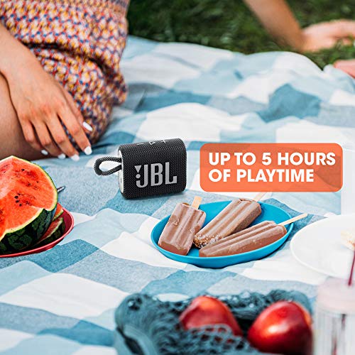 JBL GO 3 - Altavoz inalámbrico portátil con Bluetooth, resistente al agua y al polvo (IP67), hasta 5h de reproducción con sonido de alta fidelidad, negro
