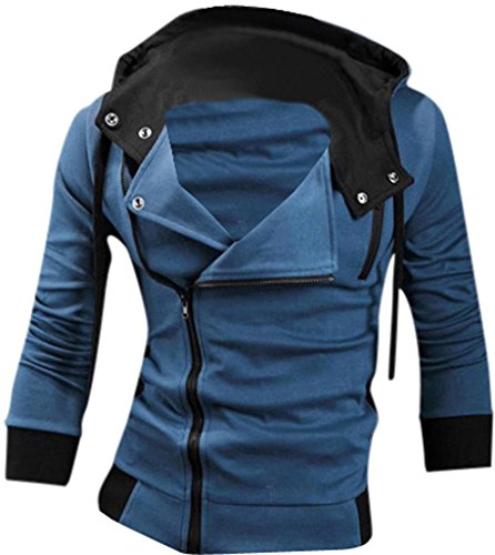 Jeansian Casual chaqueta con capucha Slim Fit Prendas con capucha Tops Deporte capa del cierre relámpago para Hombres US S (Jacket Chest: 99-104cm) Blue