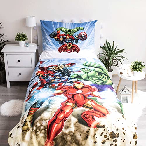 Jerry Fabrics Avengers Juego de Cama Funda Nórdica de 140 x 200 cm y una Funda de Almohada de 70 x 90 cm Poliéster