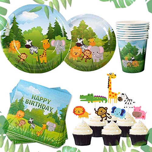 JeVenis Set de 58 Jungle Animals Party Supplies Jungle Party Plates Jungle Theme Birthday Party Supplies Jungle Party Favors Jungle Animals Cupcake Toppers