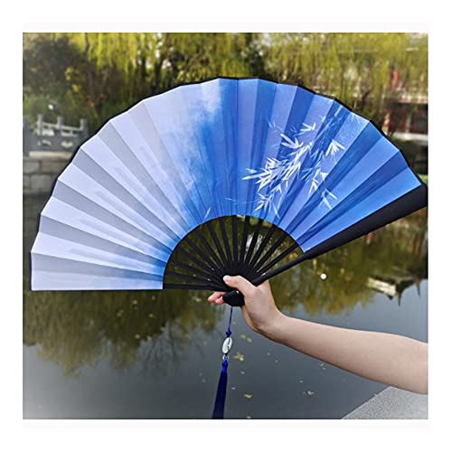 jiji Ventilador de mano Qinglong antiguo ventilador plegable para niños estilo chino retro de bambú de tela de seda puede ventilador estilo antiguo Hanfu ventilador de mano (color: C)