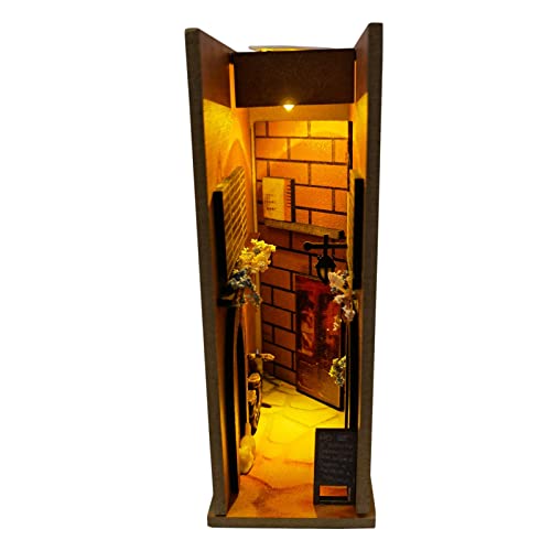 JIJK Sujetalibros de madera – Kit de rincón de libro de callejón retro – Soporte estantería inserto sujetalibros decoración – Kit de construcción modelo Accesorios libros decorativos adornos