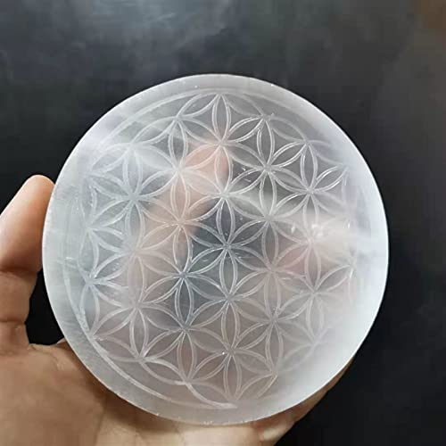 JKLJKL Natural Selenite Stone Circle Disk Gypsum Crystal Flower Chakra Plato Redondo Ornamentos