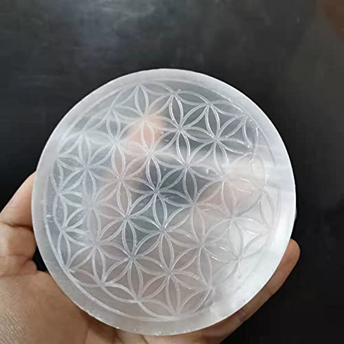 JKLJKL Natural Selenite Stone Circle Disk Gypsum Crystal Flower Chakra Plato Redondo Ornamentos
