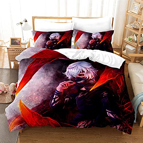JNSS Tokyo Ghoul - Juego de ropa de cama infantil (3 piezas, 1 funda nórdica + 2 fundas de almohada, con cremallera, estampado anime (Ghoul11, 155 x 210 cm)