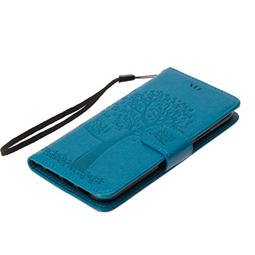 JOMA E-Shop - Funda para iPhone XR (con protector de pantalla gratis), piel de primera calidad, diseño de árbol en relieve, funda con tapa para iPhone XR de 6.1 pulgadas, color azul