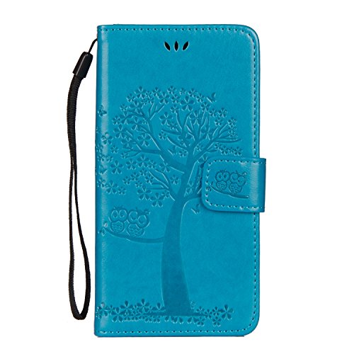JOMA E-Shop - Funda para iPhone XR (con protector de pantalla gratis), piel de primera calidad, diseño de árbol en relieve, funda con tapa para iPhone XR de 6.1 pulgadas, color azul