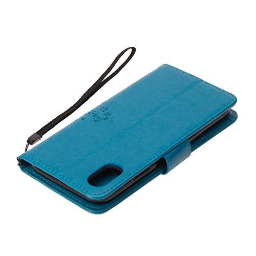 JOMA E-Shop - Funda para iPhone XR (con protector de pantalla gratis), piel de primera calidad, diseño de árbol en relieve, funda con tapa para iPhone XR de 6.1 pulgadas, color azul