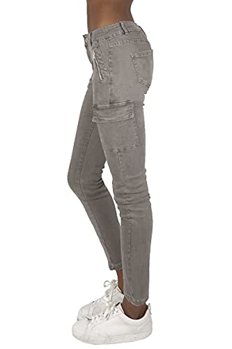 JOPHY & CO. Pantalón de mujer de algodón elástico bolsillos delanteros con cremallera (cód. 1080 & 1082), Barro (Cod.1082), L