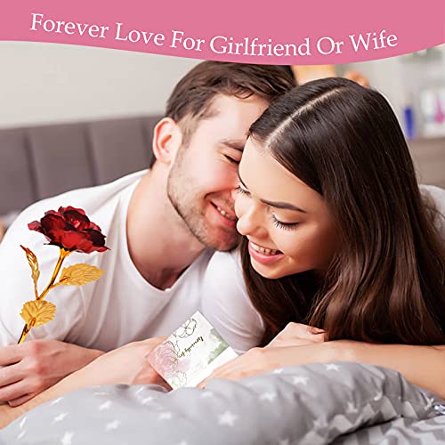 Joyhoop Rosa Eterna, Rosa Roja con Base y Tarjeta de Felicitación, Rosa Regalos Originales para Mujer, Regalos Mujer, Mejor Regalos y Decoración