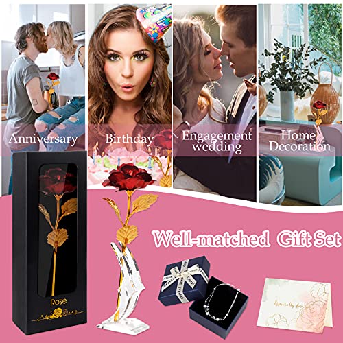 Joyhoop Rosa Eterna, Rosa Roja con Base y Tarjeta de Felicitación, Rosa Regalos Originales para Mujer, Regalos Mujer, Mejor Regalos y Decoración