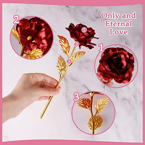 Joyhoop Rosa Eterna, Rosa Roja con Base y Tarjeta de Felicitación, Rosa Regalos Originales para Mujer, Regalos Mujer, Mejor Regalos y Decoración