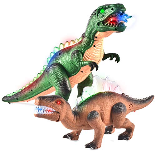 JOYIN 2 Pack T-Rex Caminando Dinosaurio, Juguetes de Dinosaurio con Luces y Sonidos
