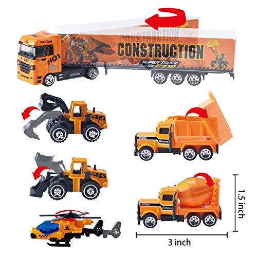 JOYIN Camión de ingeniería 11 En 1 Diecast Coche Juguetes Vehículo de Construcción Carrier Truck para Niños