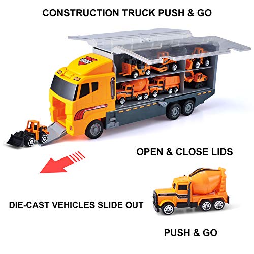 JOYIN Camión de ingeniería 11 En 1 Diecast Coche Juguetes Vehículo de Construcción Carrier Truck para Niños