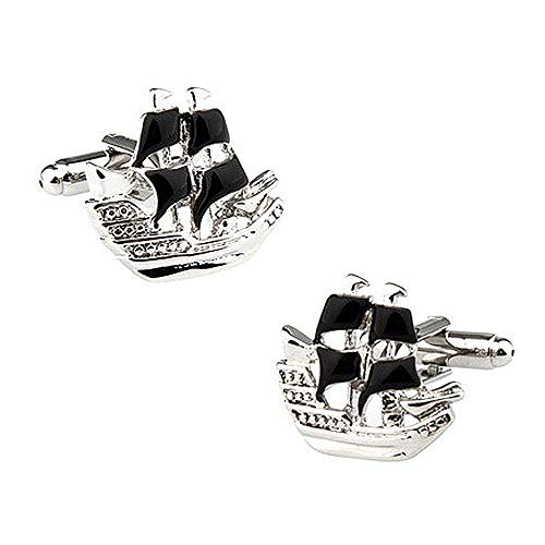 JU FU Accesorios para Hombres Gemelos - Navegación de Barco Pirata Negro Metal 3D Gemelos, Camisas de Esmoquin Concierto de Bodas, Color Plata / 1 par @@