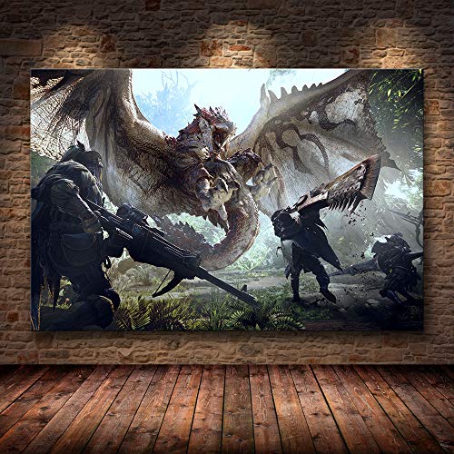 Juego Clásico "Monster Hunter World" Póster Artístico De Decoración De La Sala De Estar Del Hogar Pintura Lienzo Mural Sin Marco 50X60Cm G8688