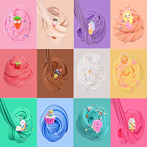 Juego de 12 kit de Fluffy Butter Slime con Slime blando Deja Fait, sandía roja, crema helada blanca, café azul, supersuave y antiadherente, juguete antiestrés para niños y niños