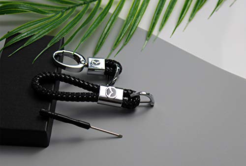 Juego de 2 100% Cuero Llavero con Logo de Coche, Llaveros de piel para coche, con logotipo de coche, Colgante Correa Fina Negro, llaveros con logotipo de Weave (Pe- ugeot)