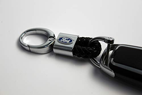 Juego de 2 100% Cuero Llavero con Logo de Coche, Llaveros de piel para coche, con logotipo de coche, Colgante Correa Fina Negro, llaveros con logotipo de Weave (Pe- ugeot)